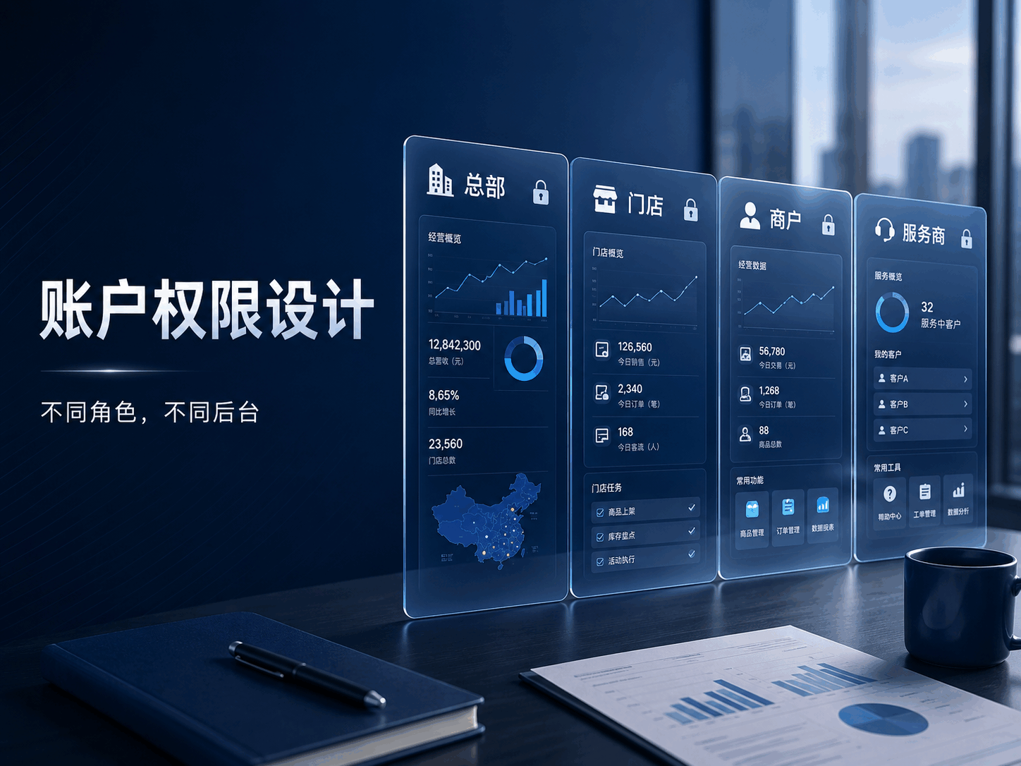 账户权限怎么设计？总部、门店、商户、服务商不能看同一套后台