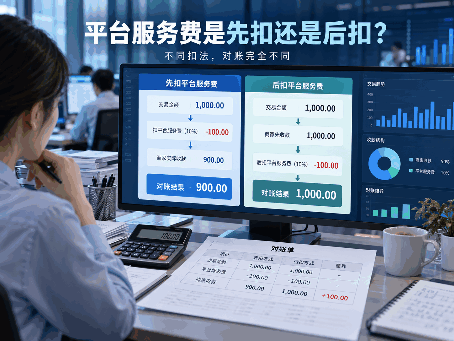 平台服务费是先扣还是后扣?不同扣法对账完全不同