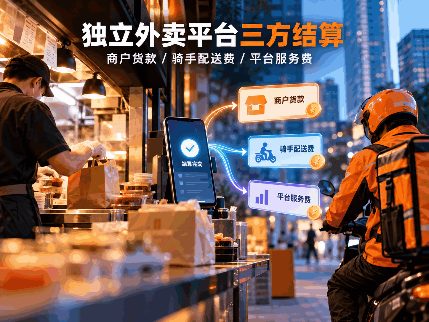 独立外卖平台三方结算:商户货款、骑手配送费、平台服务费怎么拆
