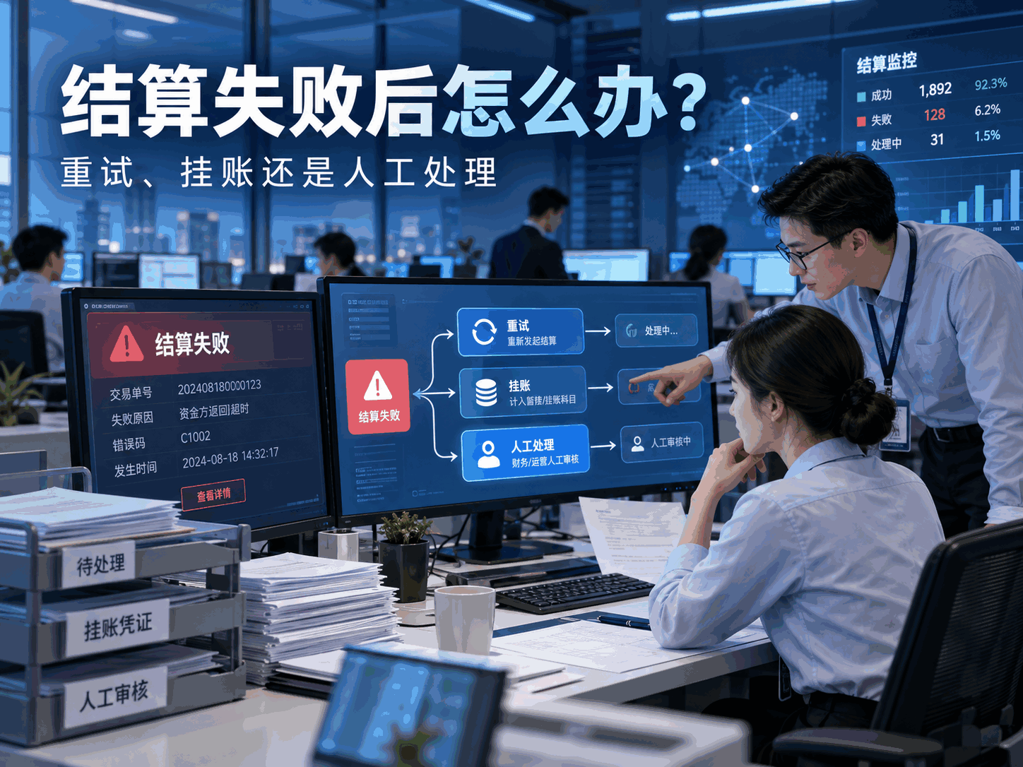 一笔结算失败后,系统应该重试、挂账还是人工处理?